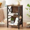 MNEETRUNG Small Bookshelf,3 Tier Industrial Bookcase with Metal Frame and Backboard,Low Rustic Brown Book Shelf,Book case for Small Spaces,Living Room,Bedroom and Home Office