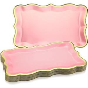 Havawish 24 Pcs 9" x 13" Rose Gold Disposable Paper Serving Trays with Gold Rim Border Paper Plates for Dinner Cookie Cake Dessert Holiday Party Supplies