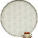 HofferRuffer Large Round Serving Tray 24'', Elegant Faux Leather Circle Ottoman Table Tray, Serve Tea Coffee Breakfast in Bedroom Living Room Kitchen (Cream White)