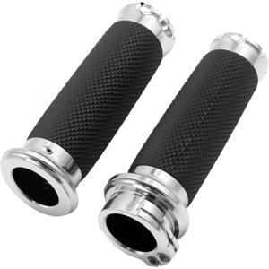 1 Inch Motorcycle Grips Handlebar Grips Cable Throttle, Chrome Motorcycle Grips Replaccement for Harley Davidson Sportster Touring Dyna Softail Street Glide 883 1200