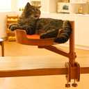 Cat Bed Desk with Pet Mat, Cat Hammock for Desk with Bowl, 360 Rotation and Adjustable Height, Orange