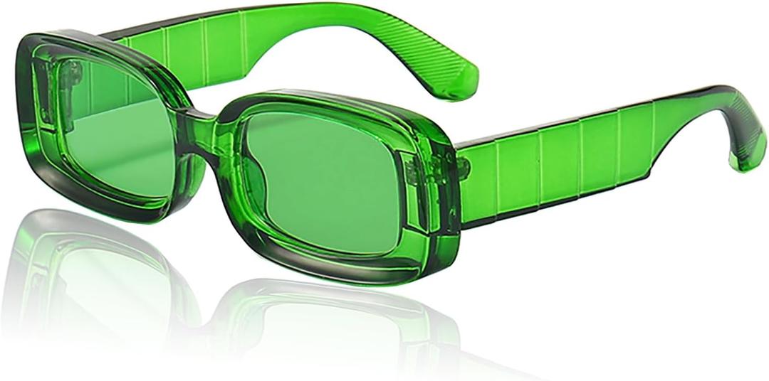 Trendy Rectangle Sunglasses for Women Men Fashion Chunky Thick Rectangular Sun Glasses (Green)