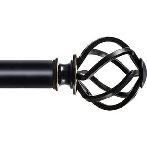 KAMANINA Black Curtain Rods for Windows 72 to 144 Inches (6-12ft), 1 Inch Heavy Duty Curtain Rod 32 to 144, Long Decorative Single Drapery Rods, Twisted Cage End
