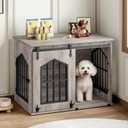 MAHANCRIS Dog Crate Furniture, 31.5" Farmhouse Dog Kennel with Sliding Barn Door, Wooden Dog Cage for Small Medium Dogs, Decorative Pet House Side End Table, Chew-Resistant, Greige DCHG9601