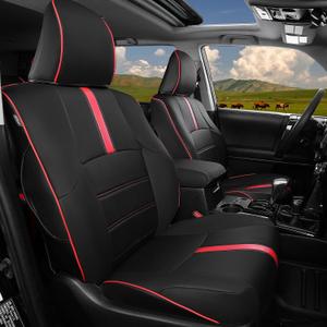 PTYYDS Seat Covers Compatible with 2011-2024 Toyota 4Runner Seat Covers 3-Row Leather Covers Replacement for 2011-2024 Toyota 4Runner Accessories(3-Row,7 Seats Model ONLY,Full Set,Black+Red)