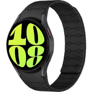 Amizee No Gap Bands Compatible with Samsung Galaxy Watch 7 6 5 4 FE Band 40mm 44mm/Watch 6 Classic 43mm 47mm/Watch 5 Pro 45mm/Watch 4 Classic, 20mm Magnetic Silicone Strap for Women Men, Black