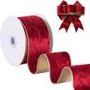 FAKILO Wired Velvet Ribbon 2-1/2 inch, Red Metallic Velvet Wire Ribbon for Wreath, Christmas Tree, Gift Wrapping, Large Bows, Garland, Festival Decor - Continuous 10 Yards/Roll