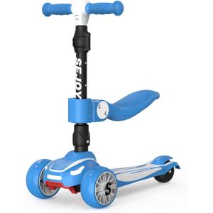 Sejoy Toddler Kick Scooter for Kids with 3 Wheels Extra-Wide Childrens Foldable Toy Scooter with Adjustable Height/Handlebars & Folding Seat for Kids Ages 3+