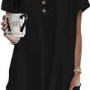 Naggoo Summer Womens Tunic Tops for Leggings with Pockets Button V Neck Short Sleeve Casual Long T Shirts XL
