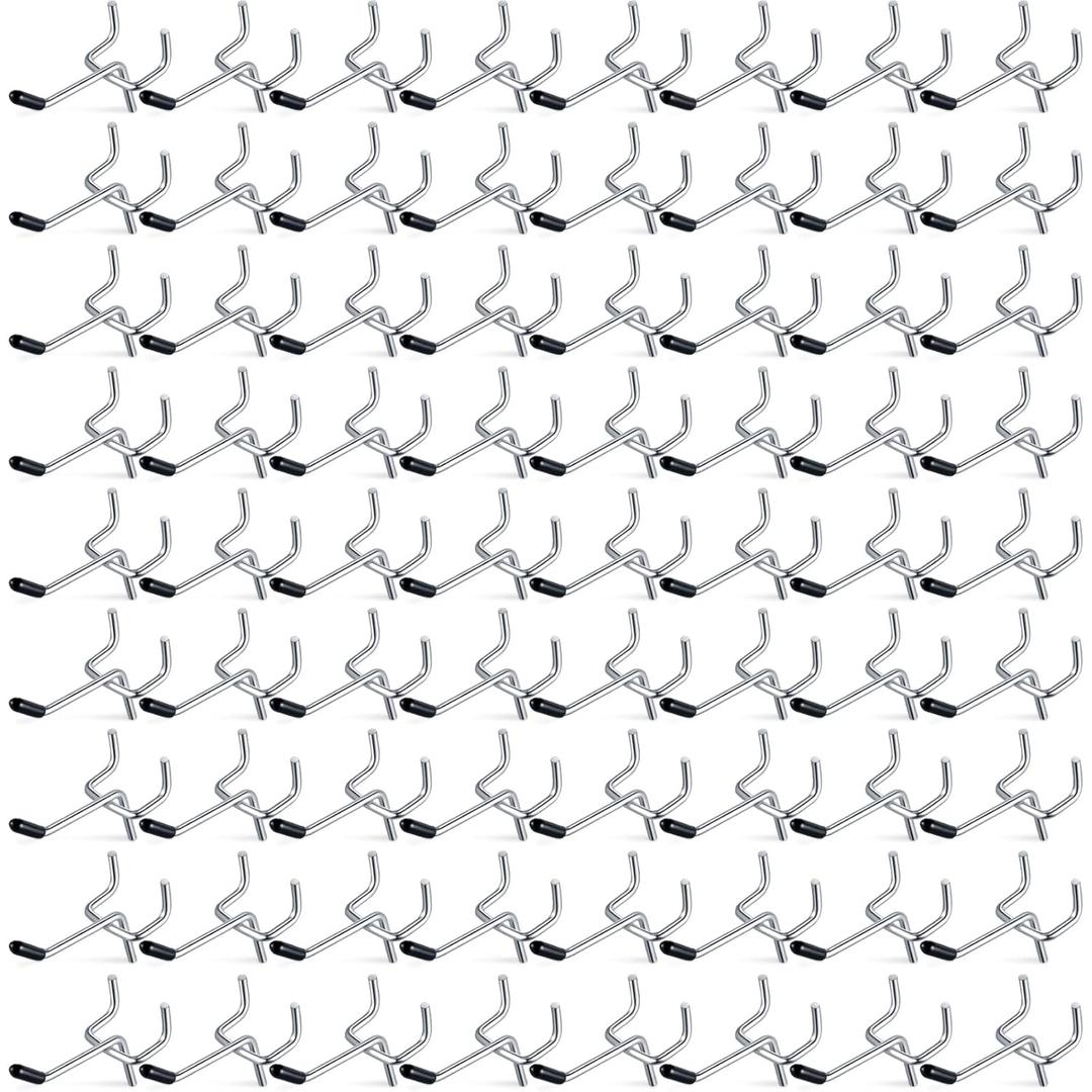 Moxweyeni 100 Pcs Pegboard Hooks Peg Board Organizer Accessories Holders Hanging Stainless Steel Display Wall Hooks for 1/8 and 1/4 Pegboard Wall for Garage Storage Tools(2 Inch)
