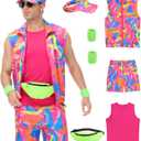 80s Workout Costume for Men - 80s 90s Outfit for Parties and Halloween Cosplay Couples Costume Set (X-Large, Pink)