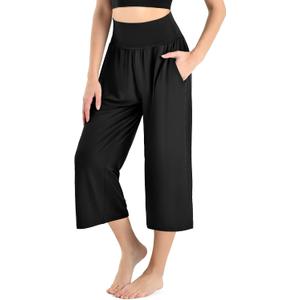 Ipletix Capri Pants for Women High Waisted Casual Wide Leg Yoga Pants with Pockets for Travel Gym Exercise