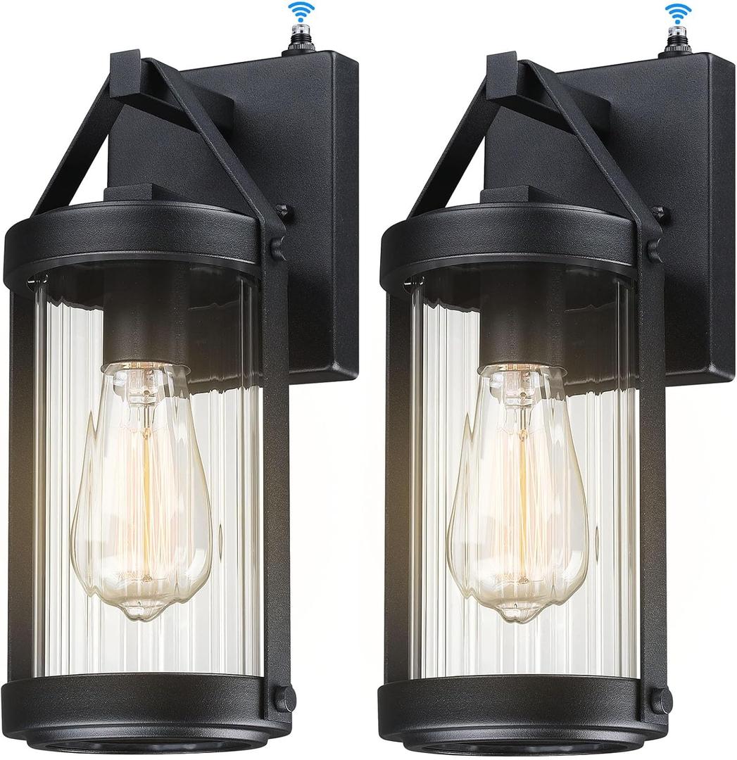 LONEDRUID 2 Pack Dusk to Dawn Sensor Outdoor Wall Sconce Lighting Black Exterior Porch Lantern Waterproof Outside Garage Light Fixtures Wall Mount for House Patio Entryway