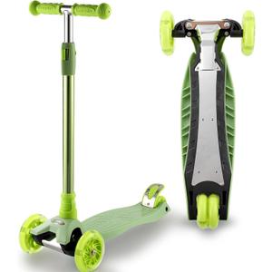 3 Wheel Scooter for Kids Ages 6-12,Kids Scooter with Light Up Wheels, Sturdy Deck Design, and 4 Height Adjustable Suitable for Kids Ages 3-12 (Green)