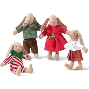 Giant bean Bunny Toys for Kids, Christmas Bunny, 4 PCS Hand Made Rabbit Family Dolls with Removable Clothes, Suitable for Infants, Boys and Girls, Dollhouse People (Red)