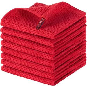 joybest Cotton Kitchen Dish Cloths, 6-Pack Waffle Weave Ultra Soft Absorbent Dish Towels Washcloths Quick Drying Dish Rags, 12x12 Inches, Red