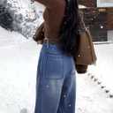 EMMIOL Baggy Jeans Women Straight Leg Mid Rise Boyfriend Wide Leg High Waisted Cute Trendy Y2K Loose Fit Pants Stretchy (Blue)