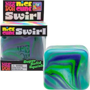 Schylling NeeDoh Nice Cube Swirl - Sensory Toy with a Super Solid Squish - Unique, Swirling Color Blend - Ages 3 and Up - Blue/Green; One Cube Per Pack