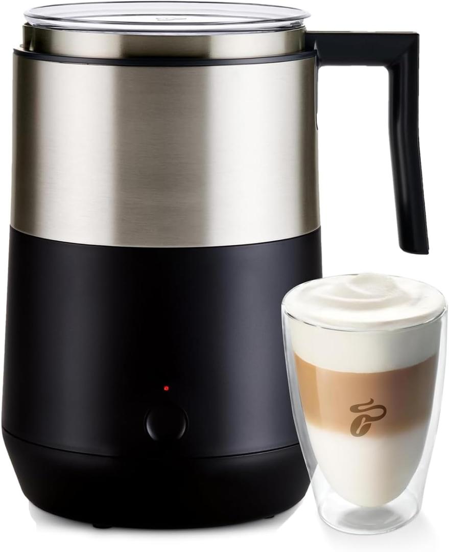 Tchibo Induction Milk Frother, 16.9 oz Capacity - Electric Coffee Frother for Hot and Cold Milk Froth - with Touch Button and Automatic Switch-off Function, Dishwasher-safe, Silver