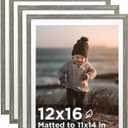 KINLINK 12x16 Picture Frame Light Walnut, Wooden 16x12 Photo Frames with Plexiglass for 11x14 Picture with Mat or 12x16 Without Mat, Perfect for Art Wall and Tabletop Display 12 x 16 frame Set of 4