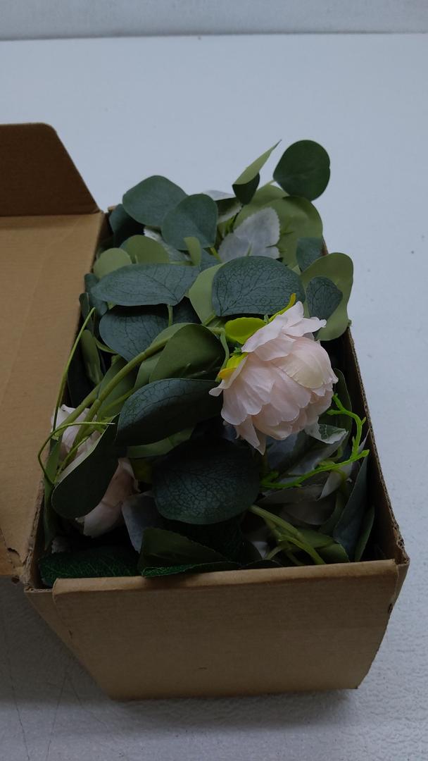 MISSPIN 2pcs Artificial Flowers Garland Eucalyptus Garland Vintage Fake Flower Peony Rose Vine Greenery Decorative Wall Hanging Plant for Wedding Arch Door Arrangement Party Decor (Light Pink,2pcs)