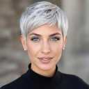 Platinum Pixie Cut Synthetic Wig, Short Silver Gray Hair, Textured Layered Style Synthetic Short Pixie Wigs for Women