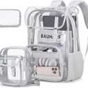 Clear Backpack Heavy Duty Thick - Clear Bookbag with Lunch Bag Set for School See Through PVC Transparent Backpacks for College Travel Work Girls Women (Grey)