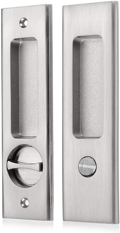 NCL Sliding Door Handle for Bath, Satin Nickel Barn Door Flush Handle, Privacy Pocket Door Lock