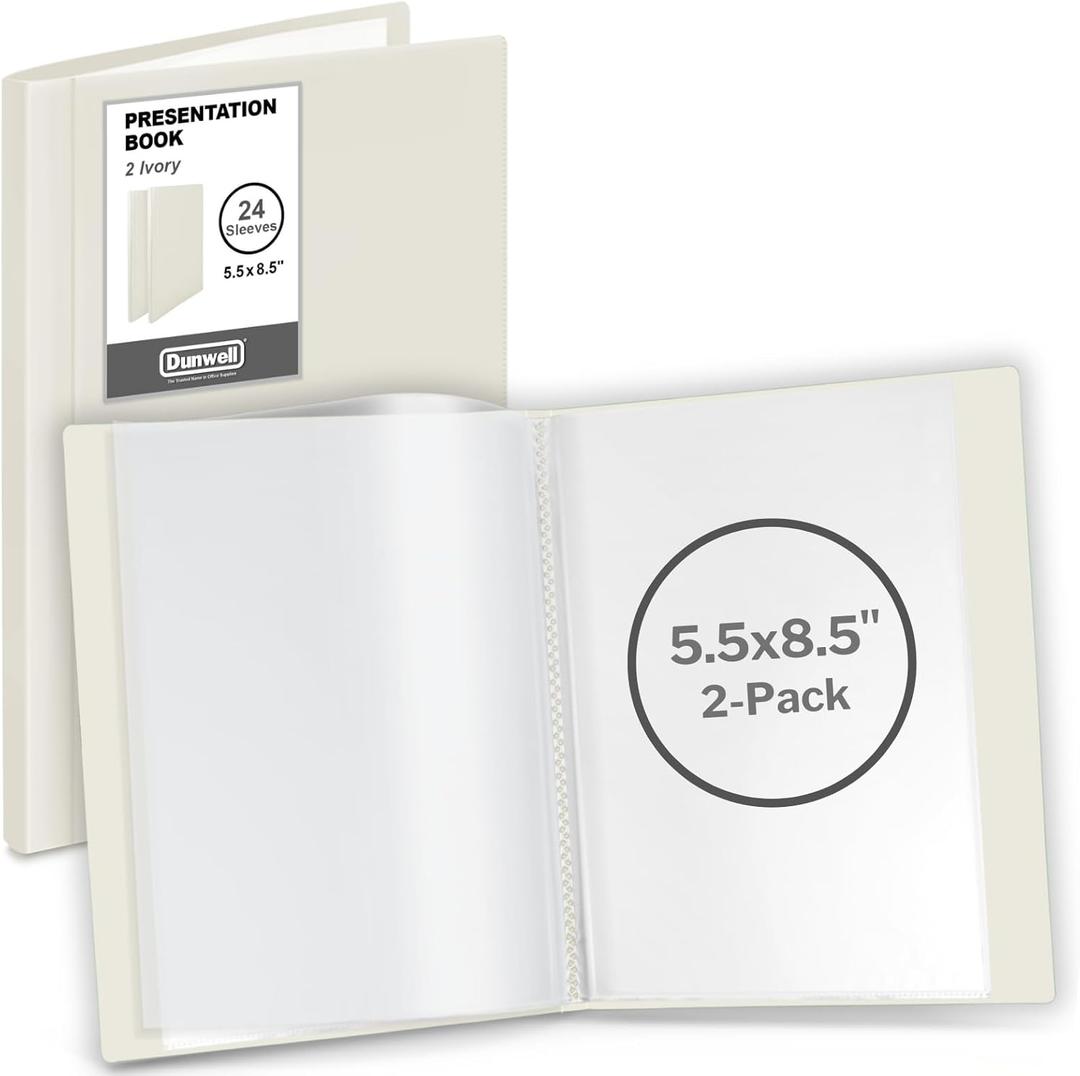 Dunwell Small Binders with Sleeves - Presentation Books 5.5x8.5 (2-Pack, Ivory), 24-Pockets, Displays 48 Half Size Pages or 5.5 x 8.5 Mini Booklets, Acid-Free Archival Quality