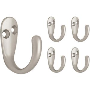 Franklin Brass (5-Pack) Single Wall Hooks 1-Prong Coat/Hat Matte Nickel Hooks for Hanging Wall Mount Hanger Clothes, Purse, Bag, Towel Organization Decorative Wall Hooks FBSPRH5-MN-C