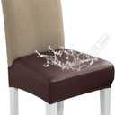 CALBODE Waterproof PU Leather Seat Covers, Set of 6, Coffee | Stretch Chair Slipcovers, Soft Removable Washable, For Dining Chairs, Kitchen Seat Protectors
