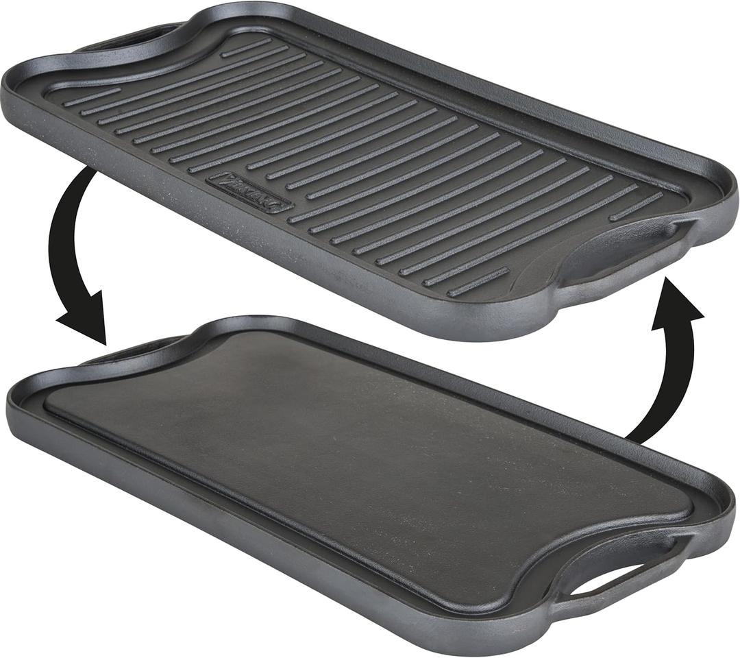 Viking Griddle, 20 Inch Reversible Cast Iron Grill Pan, Pre-Seasoned, Oven Safe, Induction Ready, Black