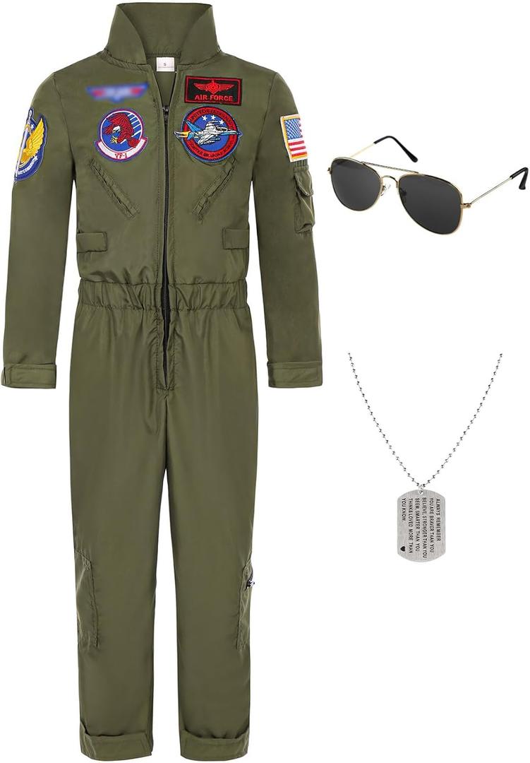Fighter Pilot Costume for Boys Kids Flight Suit Halloween Costumes Party Dress Up
