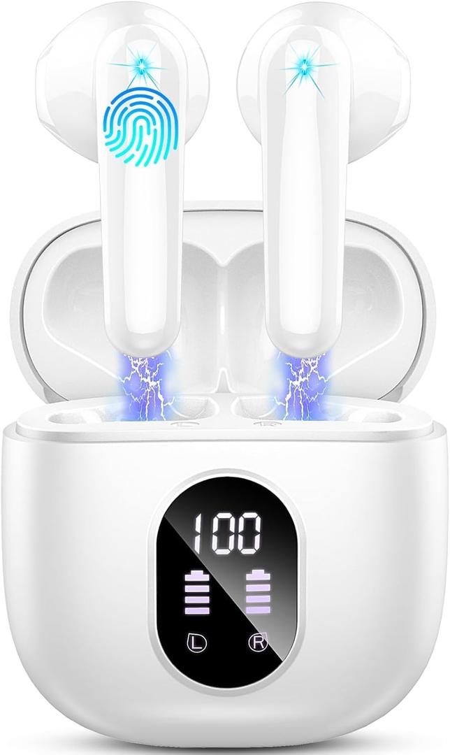 Wireless Earbuds, Bluetooth 5.4 Headphones 50H Playback Bass Stereo Ear Buds with 4 ENC Cancelling Mics, in-Ear Earphones with LED Display, IP7 Waterproof USB-C for Laptop Pad Phones Workout Rose Gold