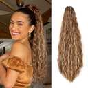 YEAME Wavy Ponytail Extension Claw Clip, 22 Inch Corn Wave Pony Tail Synthetic Brown Mixed Blonde Hair, Long Curly Jaw Ponytail Hair Extension for Women Girls (Brown Mixed Blonde)