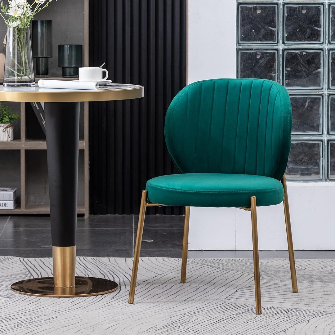 Roundhill Furniture Amoa Contemporary Golden Metal Legs with Velvet Upholstered Dining Chairs Set of 2, Green