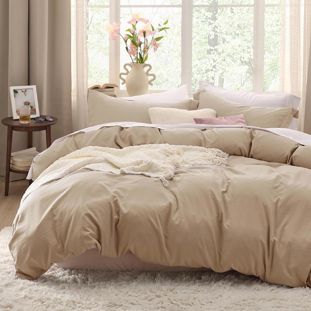 Bedsure Light Brown Duvet Cover King Size - 3 Pieces Prewashed Cotton-Like Extra Soft Bedding Set, Includes 1 Duvet Cover 104x90 Inches with Zipper Closure & 2 Pillow Shams, Comforter Not Included