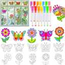 Qyeahkj  Spring Theme Flower Butterfly Suncatchers for Kids DIY Flower Butterfly Window Cling Sticker with Markers Spring Painting Craft Kit Art Project Hobby Gifts for Home Classroom Decor