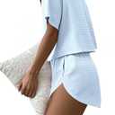 Remidoo Womens Split Short Pajama Set Striped Tee Shirts and Shorts Slit Pajamas Pj Sets White Blue Small (S)