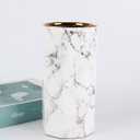 Generic White Gold Finish Marble 10"" Ceramic Flower Vase Home Decor Vase and Table Centerpieces Vase Octagon Modern Clean Minimalist, Noopy10525