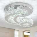 11.8" Crystal Chandeliers Modern Crystal Ceiling Light LED Star Moon Light Semi Flush Mount Chandelier Ceiling Light Fixture for Dining Room Bedroom Hallway (6000K Cool White)