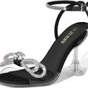 ZURIN Women's Rhinestone Bow Heels Square Toe Clear Heeled Sandals Slingback High Heels Dress Party Evening Prom Crystal Shoes (11)