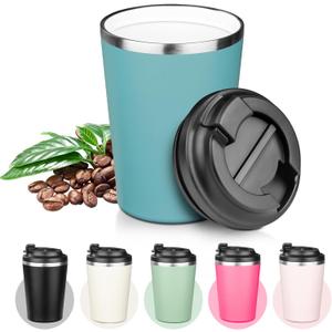 Ceramic Coffee Mug, Ceramic Lined Tumbler, spill proof cup, Double Wall Powder Coated Insulated Coffee Mug, Stainless Steel Cup for Outdoor, Powder Coated Blue. (1pcs)