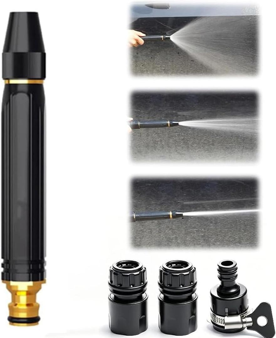 Heavy Duty Adjustable Hose Nozzle, High Pressure Jet Sweeper Spray Nozzle with Leak-Proof Design, Metal Garden Hose Sprayer for Car Wash, Lawn, Patio Cleaning