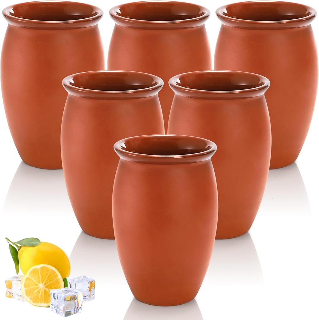 6 Pack Pottery Clay Cups, 20 Oz Cantaritos De Barro Mexicanos, Cocktail Drinking Glasses Bottles for Tequila, Margaritas, Mojitos, Taco Tuesday Cocktail Cups