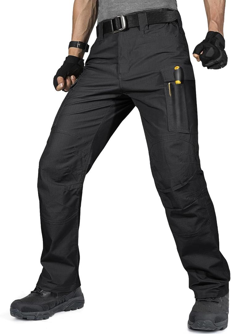 FREE SOLDIER Men's Tactical Pants Water Resistant Ripstop Cargo Work Lightweight EDC Hiking Pants with Multi Pockets (42W x 30L, Black)