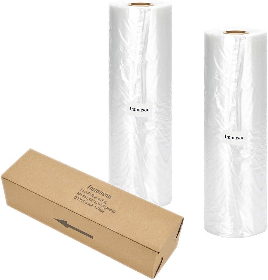 Immuson Food Storage Bag, 12 x 20 Plastic Produce Bag on a Roll, 2 Rolls Fruits, Vegetable, Bread, Food Storage Clear Bag, 350 Per Roll,700 Bags