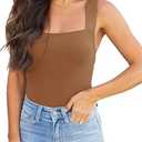 REORIA Women Tank Bodysuit Square Neck Sleeveless Tank Top Basic Slim Bodysuit for Female, S