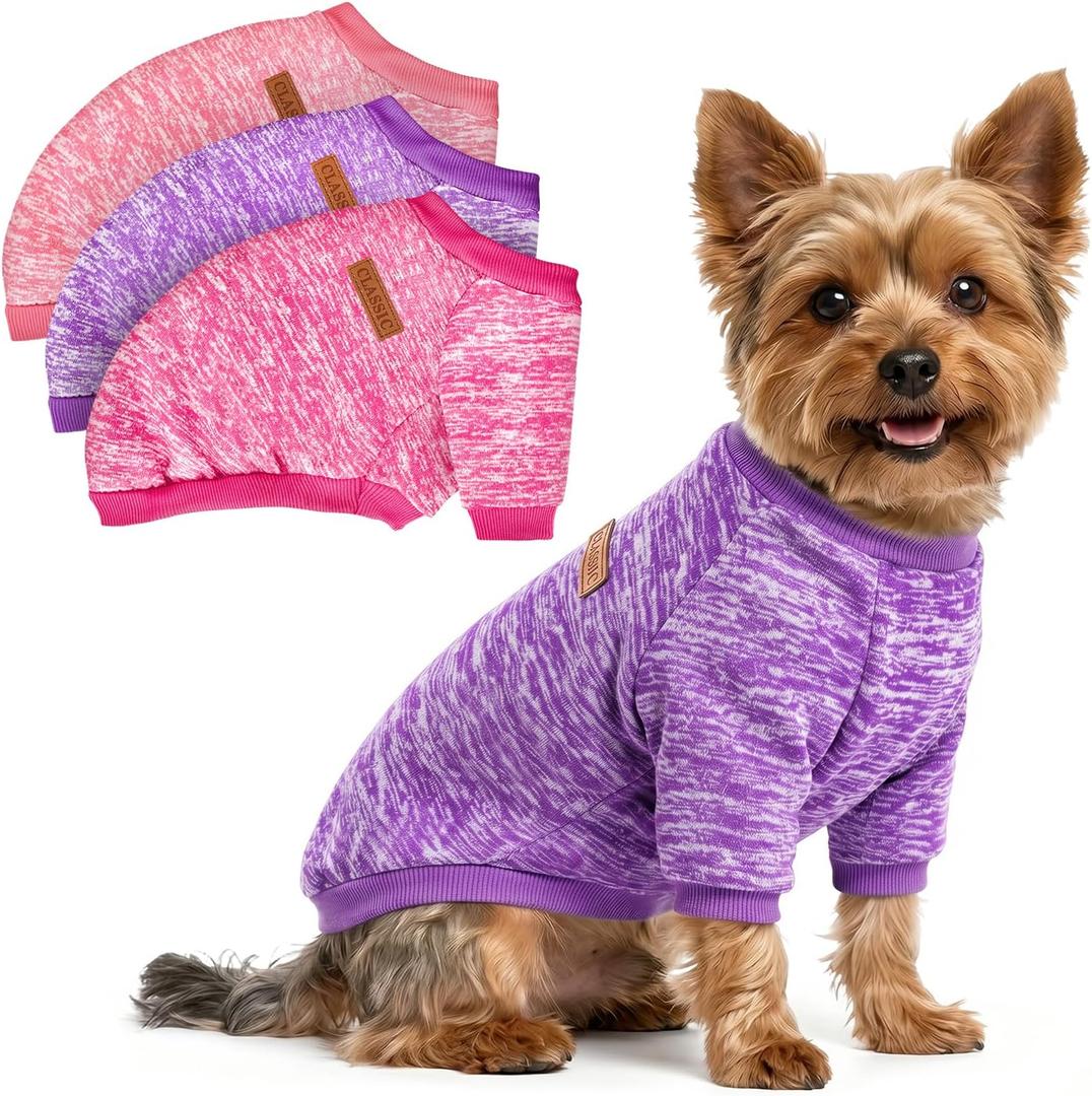 3 Pack Dog Sweaters for Small Dogs Girl Boy Winter Fleece Clothes Warm Soft Dog Sweatshirt Outfit for Dogs Cats Pet Apparel (M (Back: 13.7", Chest: 17.7", 10-14 lbs), Pink+Rose+Purple)