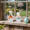 PEACELOVER Easter Bunny Figurines Hand Painted, Resin Bunny Statues Weather Resistant, 4.72 Rabbit Statue Decor Tabletop Ornament Set of 2 with Carrots and Eggs(White Set)